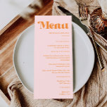 Modern Retro Bright Pink and Orange Wedding Menu<br><div class="desc">The "Modern Retro Bright Pink and Orange Wedding Menu" is a customisable and personalised touch for your special day. Serving as both wedding stationery and table decor, this menu perfectly complements retro-themed celebrations, including boho disco weddings and 70s-inspired affairs. With its vibrant hues of pink and orange, it adds a...</div>