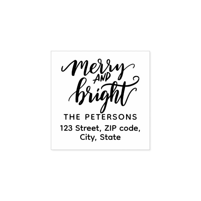 Modern Retro Calligraphy Merry and Bright Rubber Stamp (Imprint)