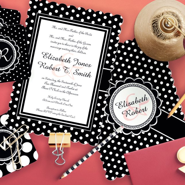 Modern Retro Chic Black and White Polka Dot Invitation (Creator Uploaded)