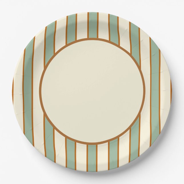 Modern Retro Chilli Lime Stripe Paper Plate (Front)