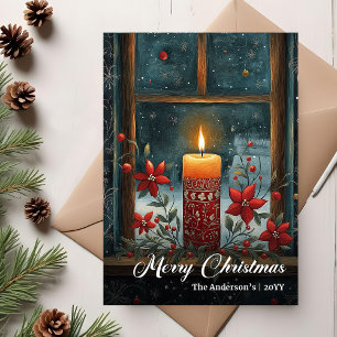 Modern Retro Christmas Candle Holiday Card