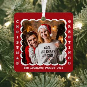 Modern Retro Christmas Greeting Photo Metal Tree Decoration