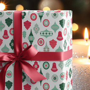 Modern Retro Christmas Ornaments Wrapping Paper