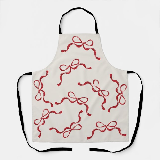 Modern Retro Christmas Red Bows Holiday Apron (Front)