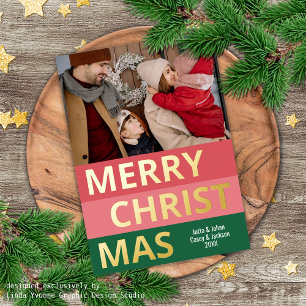 Modern Retro Classy Bold Stripe Blocks Gold Foil Holiday Card