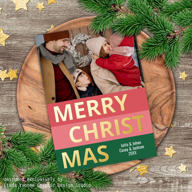 Modern Retro Classy Bold Stripe Blocks Gold Foil Holiday Card (Creator Uploaded)