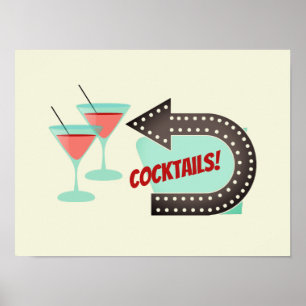 Modern Retro Cocktails Home Bar   Poster