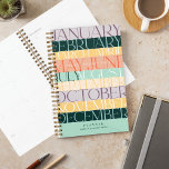 Modern Retro Colorblock Horizontal Stripe Monthly Planner<br><div class="desc">modern and trendy retro colorblock horizontal stripe personalised name monthly planner. The design features a modern retro rainbow stripe design with the months designed in a fun typographic design and a personalised year,  name and addition text. Design by Moodthology Papery.</div>