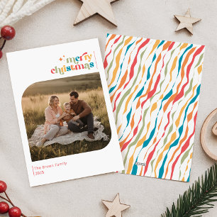 Modern Retro Colorful Family Photo Christmas Holiday Card