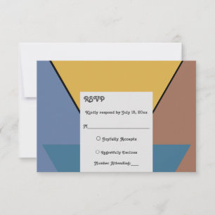 Modern Retro Colourful Abstract Art Deco Wedding RSVP Card