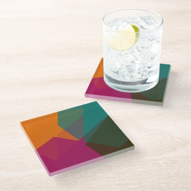 Modern Retro Colours Geometric #18 Glass Coaster (Angled)
