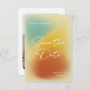Modern Retro Colours Script Grainy Gradient Photo Save The Date