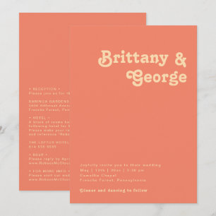 Modern Retro Coral All In One Wedding Invitation