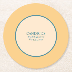 Modern Retro Coral and Green Round Paper Coaster