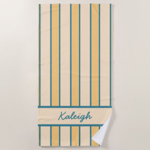Modern Retro Coral and Green Stripe Beach Towel
