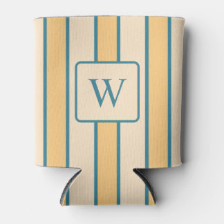 Modern Retro Coral and Green Stripe Can Cooler