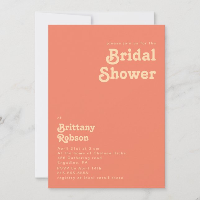 Modern Retro | Coral Bridal Shower Invitation (Front)