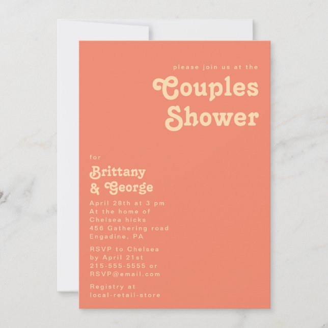 Modern Retro | Coral Couples Shower Invitation (Front)