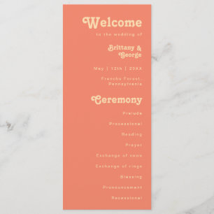 Modern Retro   Coral Cream Wedding Program Programme
