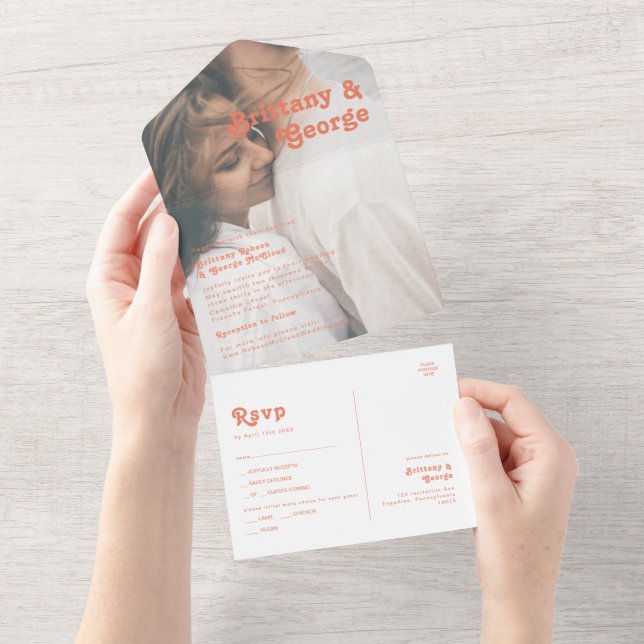 Modern Retro | Coral Faded Photo Seal and Send All In One Invitation (Tearaway)