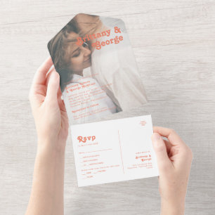 Modern Retro   Coral Faded Photo Seal and Send All In One Invitation
