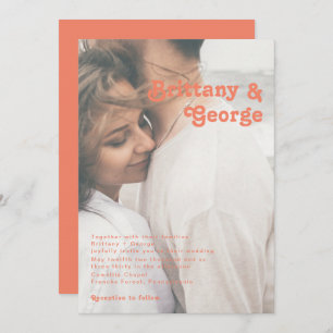 Modern Retro   Coral Faded Photo Wedding Invitation