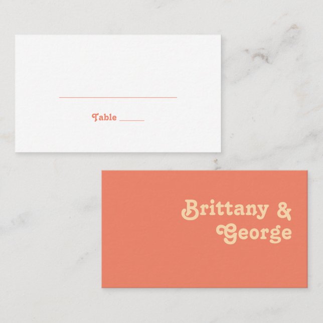Modern Retro | Coral Flat Wedding Place Card  (Front/Back)