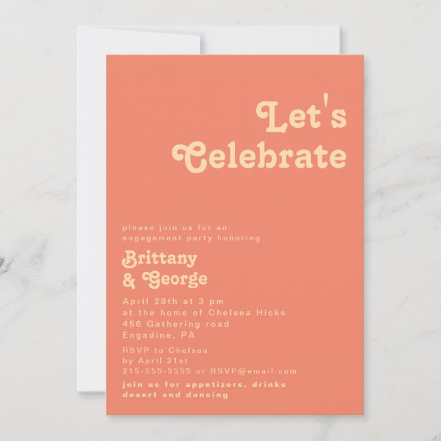 Modern Retro | Coral Let's Celebrate Invitation (Front)