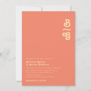 Modern Retro   Coral Monogram Wedding Invitation