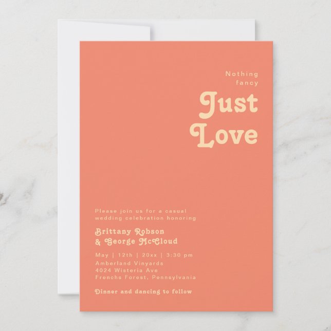 Modern Retro | Coral Nothing Fancy Wedding Invitation (Front)