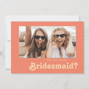 Modern Retro Coral Photo Bridesmaid Proposal Card