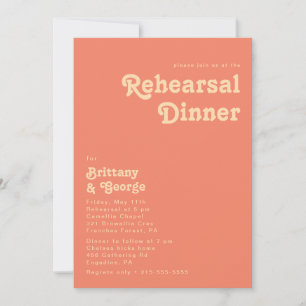 Modern Retro   Coral Rehearsal Dinner Invitation