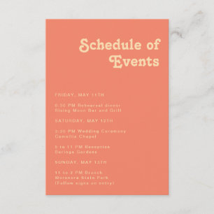 Modern Retro Coral Schedule of Events Enclosure Card