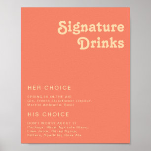 Modern Retro   Coral Signature Drinks Sign