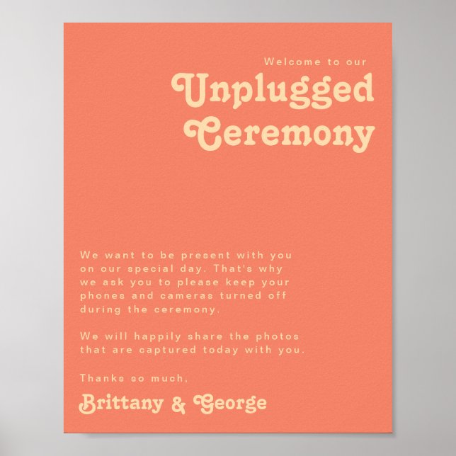 Modern Retro | Coral Unplugged Ceremony Poster (Front)