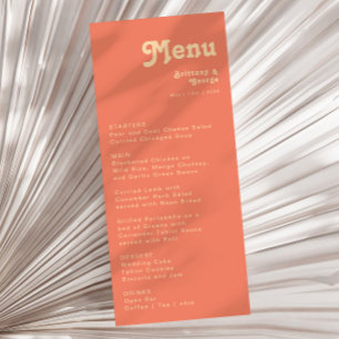 Modern Retro Coral Wedding Dinner Menu