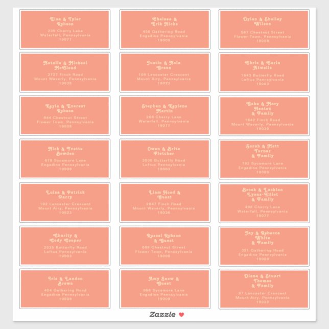 Modern Retro | Coral Wedding Guest Address Sticker (Sheet)