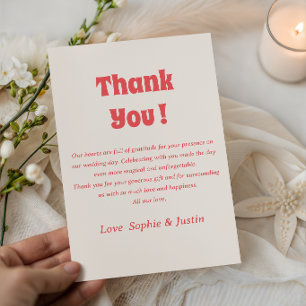 Modern Retro Coral Wedding Thank You            Card