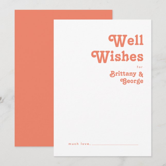 Modern Retro | Coral Wedding Well Wishes Card (Front/Back)