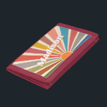 Modern Retro Custom Name Fun Vintage Rainbow Trifold Wallet<br><div class="desc">Introducing the Custom Name wallet with a Modern Retro Fun Vintage Rainbow Sun Burst Illustration. This wallet is a unique and personalised piece that features a vibrant and colourful sunburst design, reminiscent of the retro aesthetic of the 60s and 70s. The groovy rainbow-coloured sunburst illustration on this wallet is eye-catching...</div>