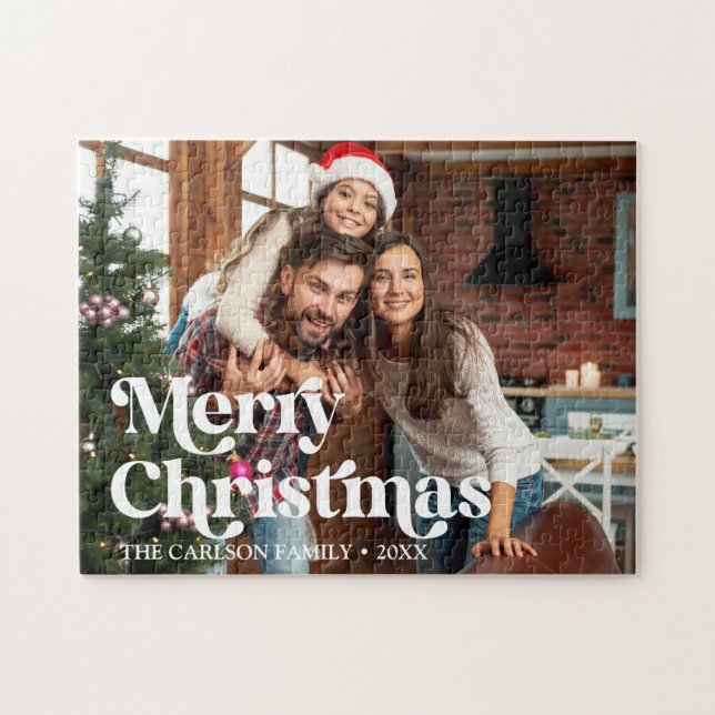 Modern Retro Custom Photo Merry Christmas  Jigsaw Puzzle (Horizontal)