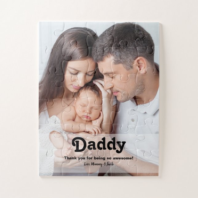 Modern Retro Daddy Custom Photo and Message Jigsaw Puzzle (Vertical)