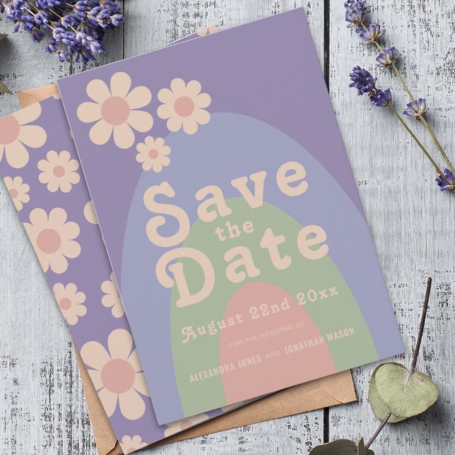 Modern Retro Daisy Wedding Save The Date (Modern retro daisy arch pastel wedding save the date invitation)
