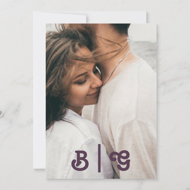 Modern Retro | Dark Purple Casual Photo Monogram Invitation (Back)