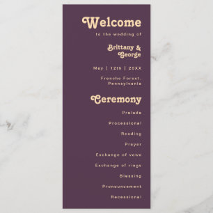 Modern Retro Dark Purple Cream Wedding Program Programme
