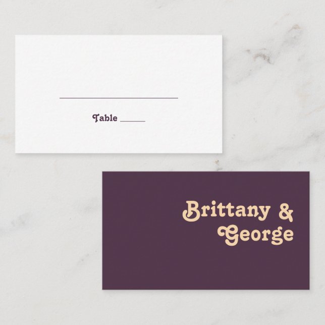 Modern Retro | Dark Purple Flat Wedding Place Card (Front/Back)