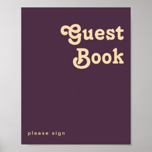 Modern Retro   Dark Purple Guest Book Sign