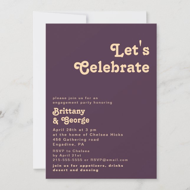 Modern Retro | Dark Purple Let's Celebrate Invitation (Front)