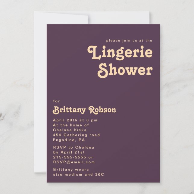 Modern Retro | Dark Purple Lingerie Shower Invitation (Front)