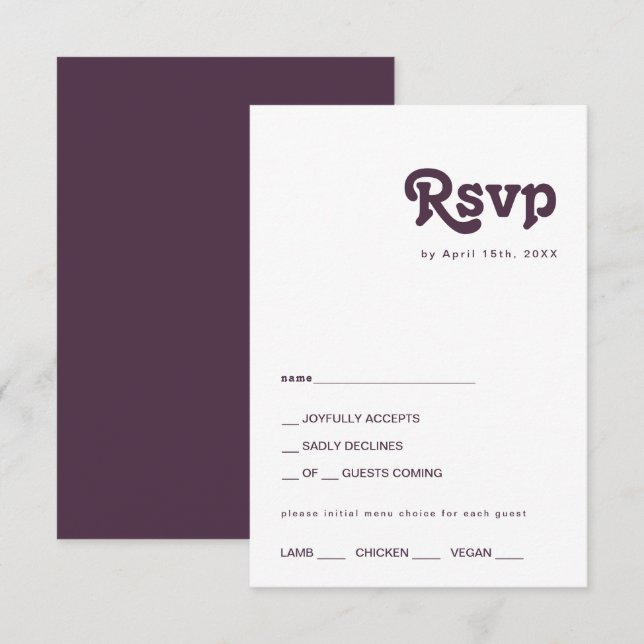 Modern Retro | Dark Purple Menu Choice RSVP Card (Front/Back)